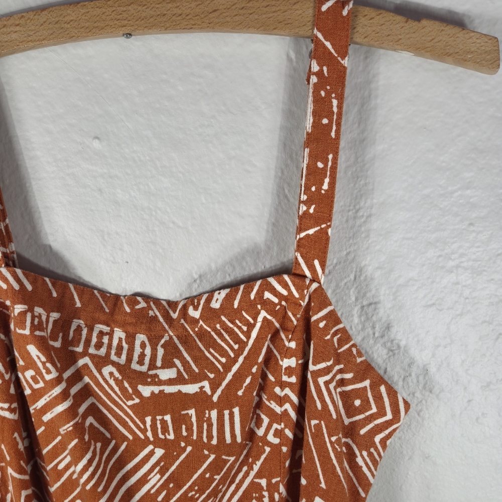 Forever 21 Women’s Linen Size S Mini Dress Sleeveless Wrap Front Dusty Orage - Picture 5 of 16